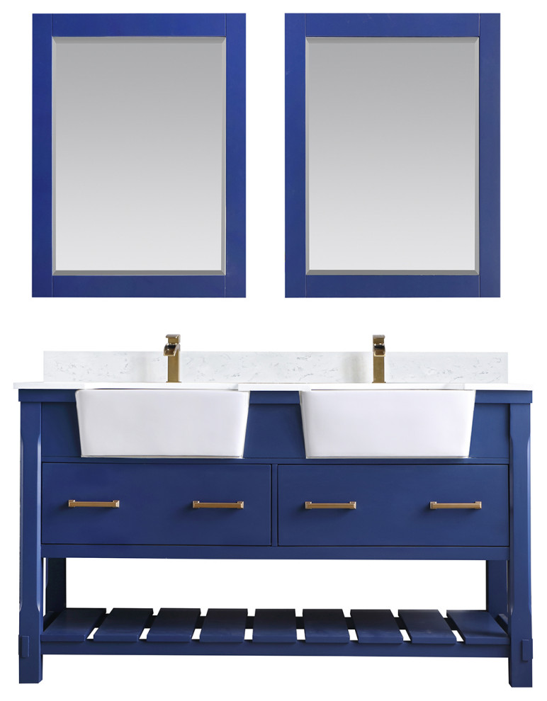 Georgia Bathroom Vanity, Jewelry Blue, 60", With Mirror