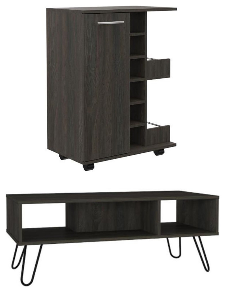 Home Square 2-Piece Set with Bar Cart Cabinet and Coffee Table