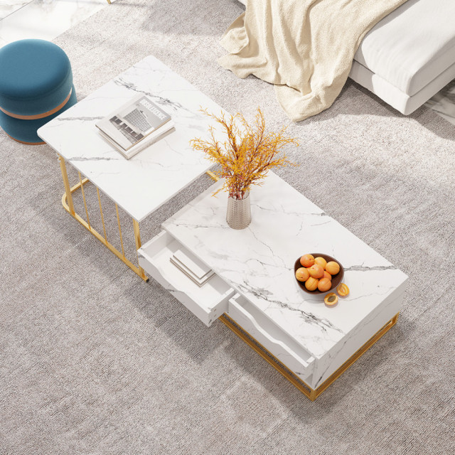 Modern Wood Nesting Coffee Table Set of 2 With Drawers and Shelves ...