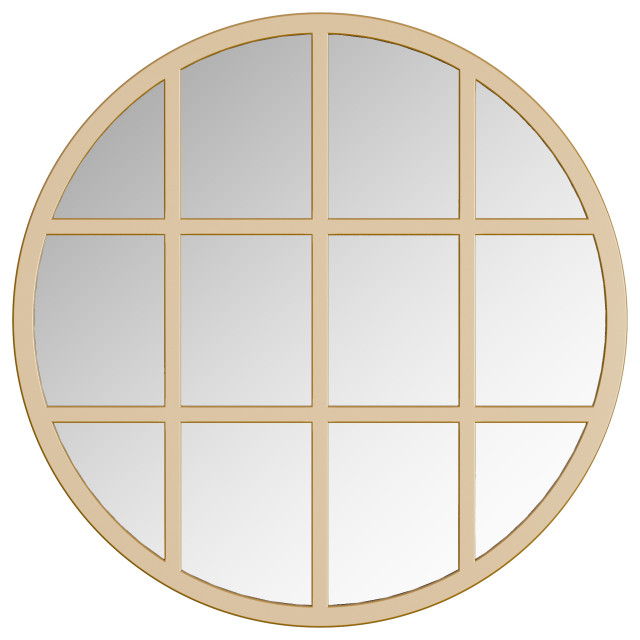 Sadler Gold Framed round window pane mirror Contemporary Bathroom