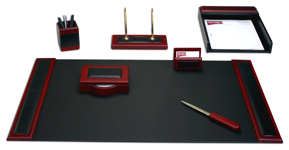 Rosewood and Leather 7-Piece Desk Set