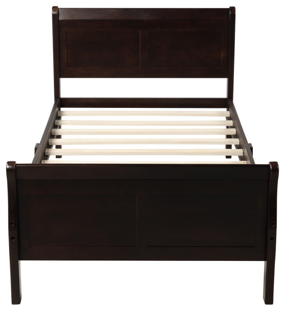 Twin Platform Bed, Panel Headboard & Footboard With Curved Accents