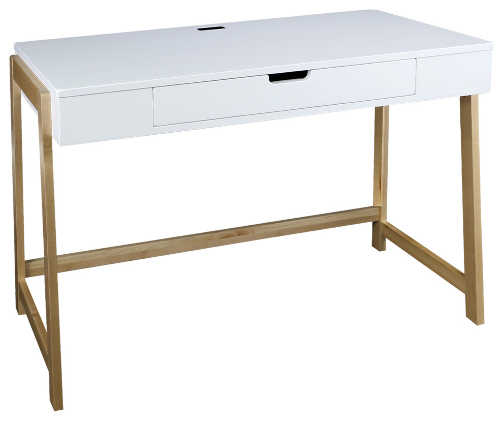 Neorustic Smart Desk With USB Ports, Solid American Maple Legs