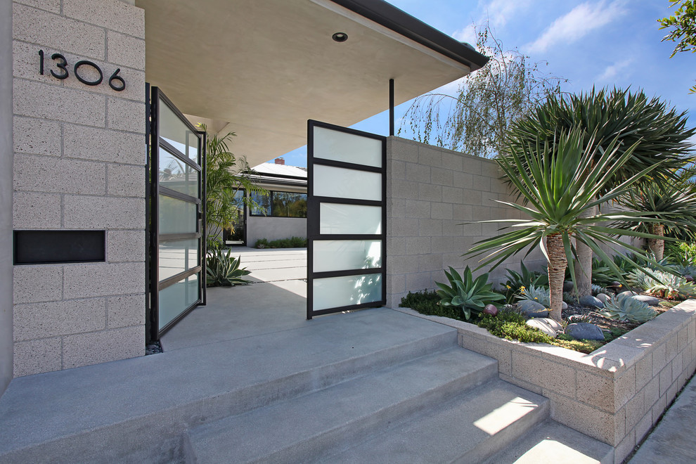 This is an example of a large midcentury front door in Orange County with a glass front door.