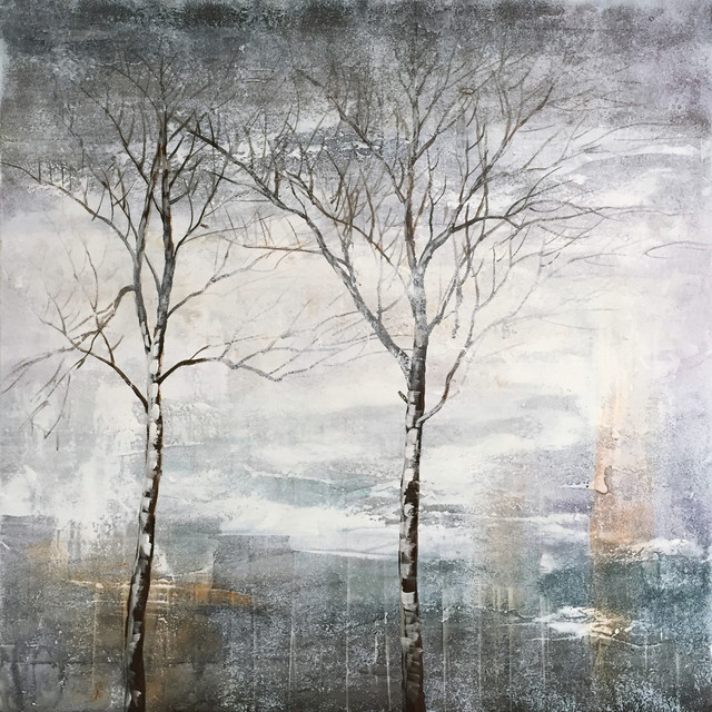 Hand Painted Trees By Lake Wall Decor Artwork Contemporary Paintings By International Image Canvas