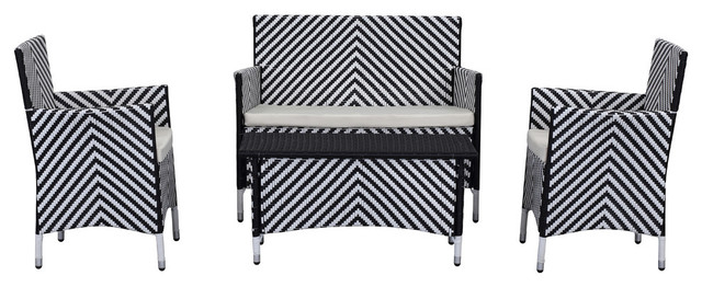 Safavieh Mendoza Outdoor Dining Set, 4-Piece, Black and White