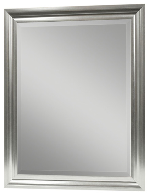 Rectangular Beveled Vanity Mirror With Satin Silver Finish Frame