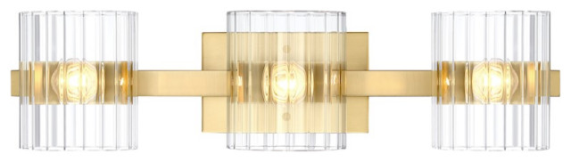 Designers Fountain Aries 24.25" 3-Light Vanity, Gold/Clear Ribbed, D284C-3B-BG