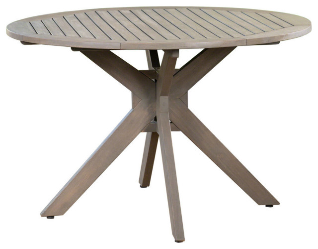 GDF Studio Stanford Outdoor Round Acacia Wood Dining Table with X Base, Gray