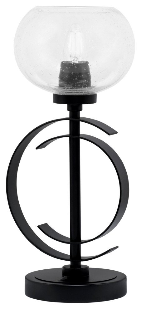 1-Light Table Lamp, Matte Black Finish, 7" Clear Bubble Glass