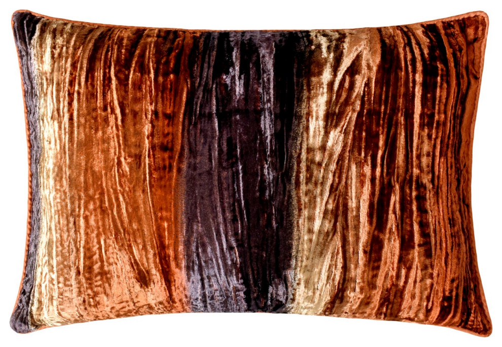 Brown Velvet Lumbar Pillow Cover, Ombre and Wringled Velvet Ombre Play
