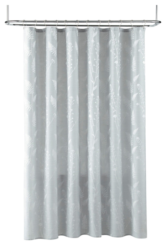 Adiantum Leaves Buttonhole Top Shower Curtain, Grey, 72 x 72", 72 x 72