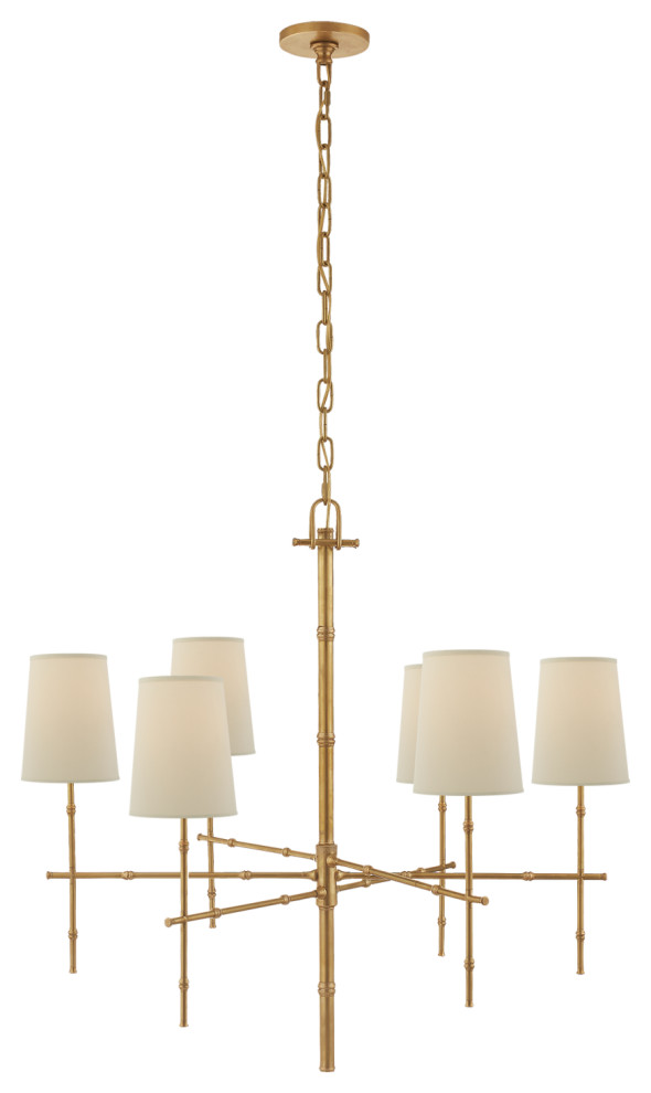 Grenol Medium Modern Bamboo Chandelier in Hand-Rubbed Antique Brass with Natural