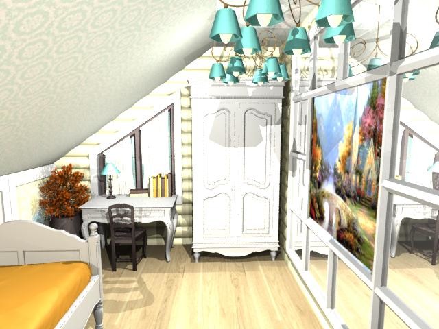 детская на мансардном этаже в доме из бруса