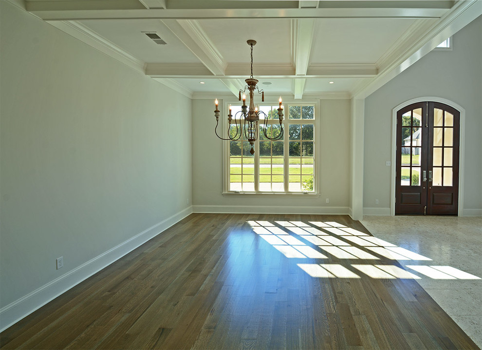 Inspiration for a mid-sized transitional porcelain tile and white floor foyer remodel with gray walls and a glass front door