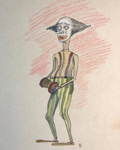 Клоун. Акварель, пастель