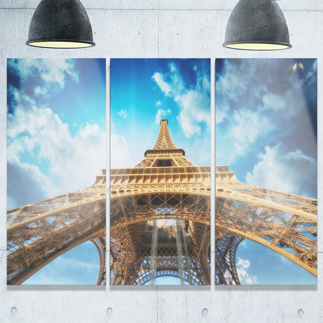"view of Paris Eiffel Tower in Paris" Metal Wall Art, 3 Panels, 36"x28", 36"x28" 3 Panel