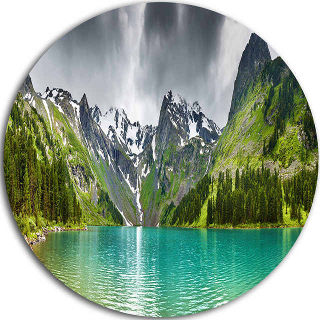 Mountain Lake Panorama, Photography Round Wall Art Contemporary