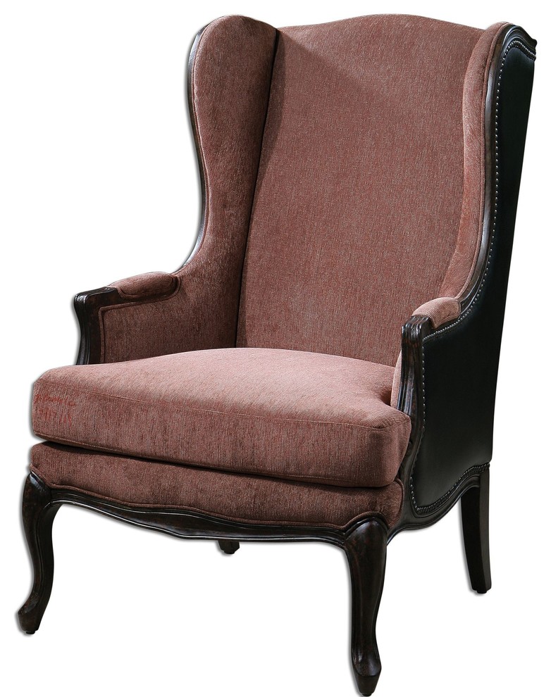 Wood And Chenille Skipton Faux Leather Chair