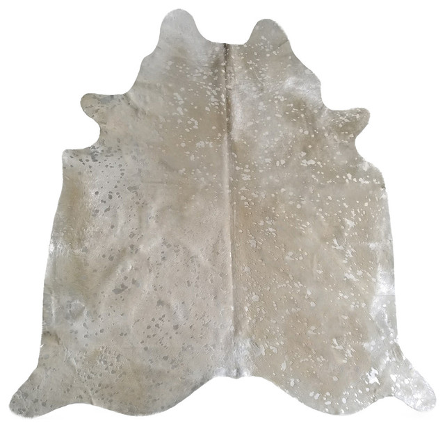 Brazilian Cowhide Rug, Metallic Silver, 6'x8' Contemporary Novelty