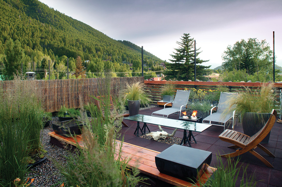 Mid-sized trendy rooftop deck container garden photo with no cover