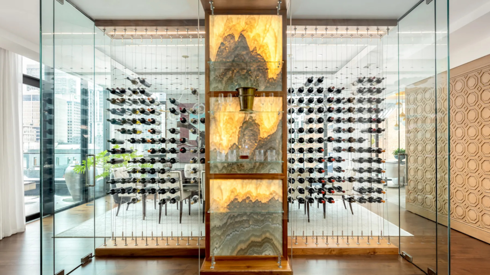Example of a trendy wine cellar design in Madrid