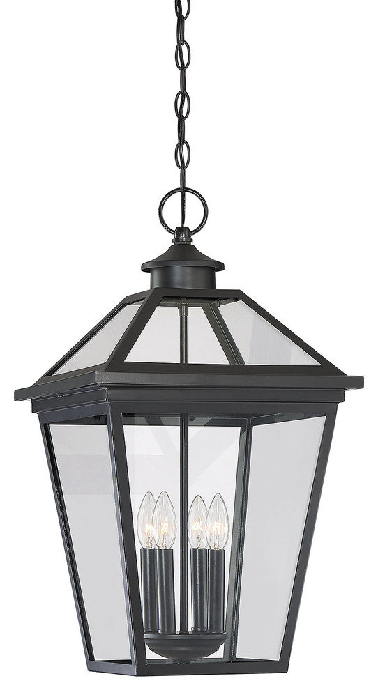 4-Light Modern Farmhouse Black Outdoor Hanging Lantern With Clear Glass