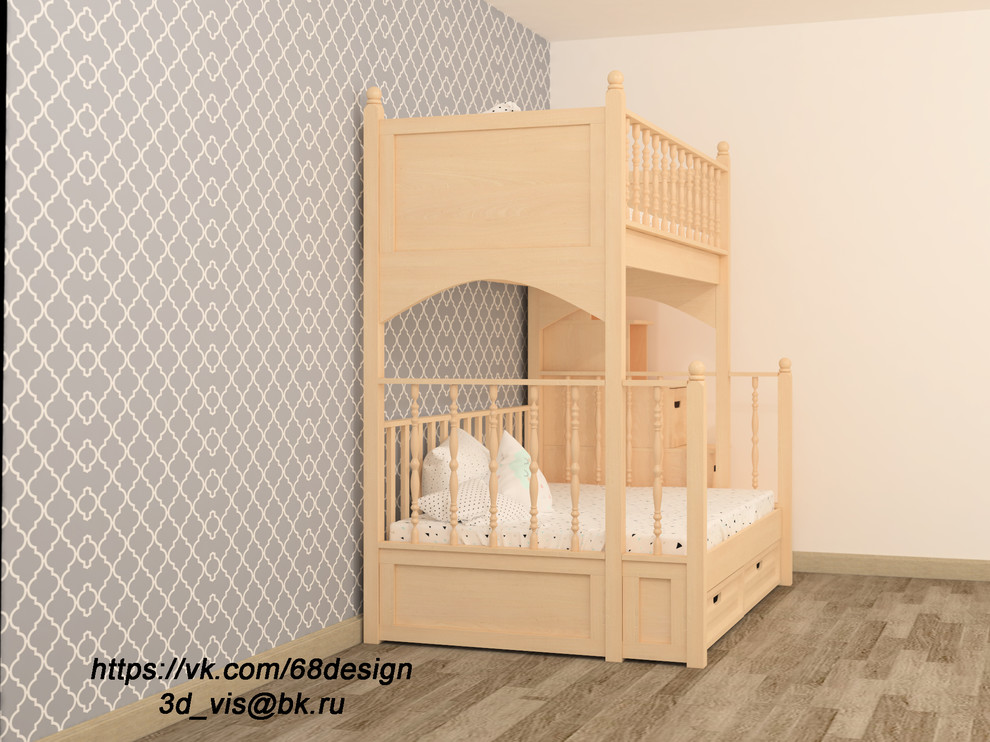 Дизайн и визуализация двух ярусной кровати, с разной шириной спальных мест