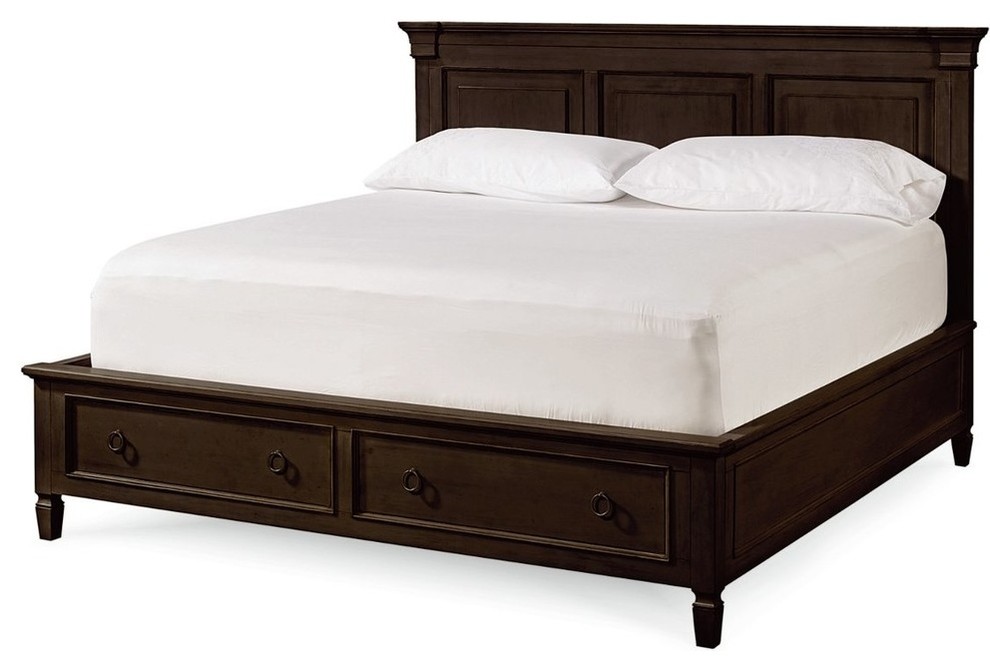 Country-Chic Maple Wood Black Panel Bed Frame, King