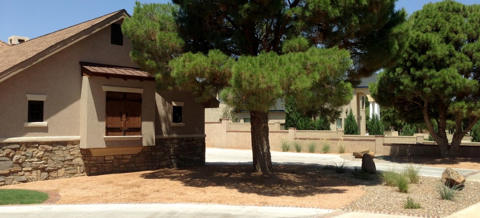 Inspiration for a mid-sized rustic front yard gravel drought-tolerant and full sun home design remodel for summer in Austin