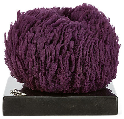 Dyed Purple Sea Sponge resting on a Black Granite Base with Silver Whimsey