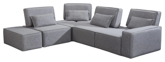 Dana Modern Light Gray Fabric Sectional Sofa and Ottoman