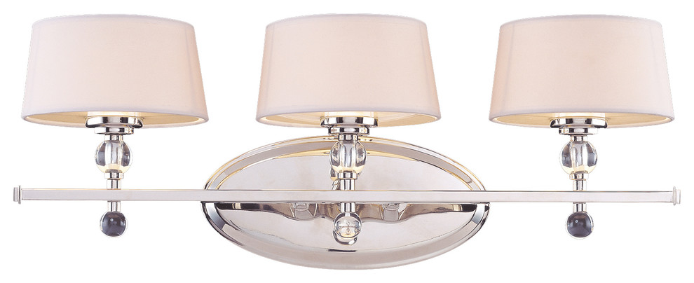 3-Light Contemporary Bath Light, Polished Nickel With White Shade