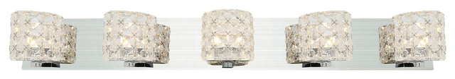 Prizm 5-Light Dimmable Vanity, Chrome With Clear Crystal Glass Shade