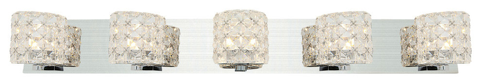 Prizm 5-Light Dimmable Vanity, Chrome With Clear Crystal Glass Shade
