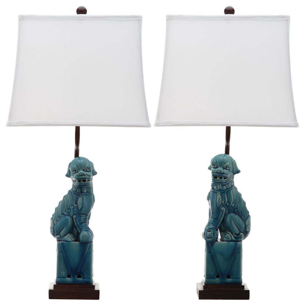 Safavieh Foo 28.5" High Dog Table Lamps, Set of 2, Blue