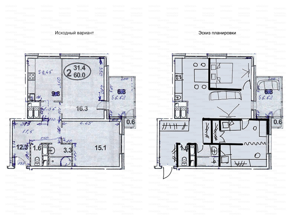 Идеи перепланировки для двухкомнатных квартир