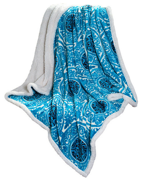 Lavish Home Printed Coral Soft Fleece Sherpa Throw Blanket - Blue