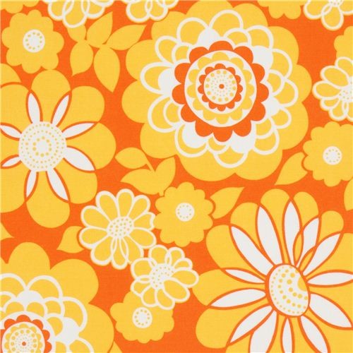 orange flower fabric with yellow petals Timeless Treasures