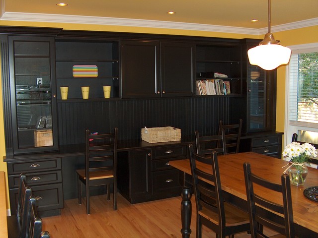 Black Painted Built In Cabinets Traditional Dining Room