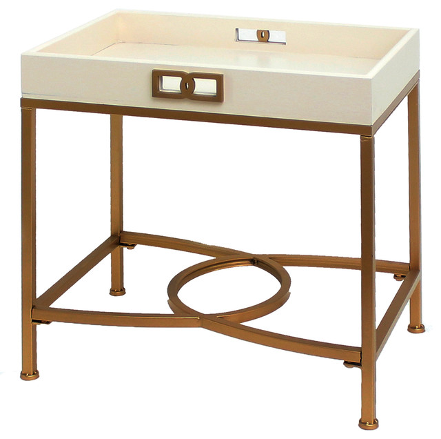 Crestview Melrose Gold and White Faux Shagreen Accent Table