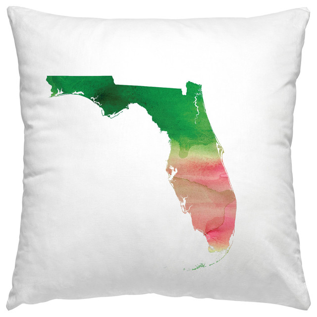 Florida Watercolor Pillow, Pink and Green - Decorative Pillows - by PaperFinch Design