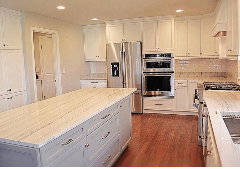 Example of a transitional kitchen design in Seattle