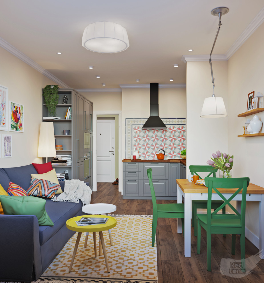 Кухня-гостиная в проекте Яркая Скандинавия