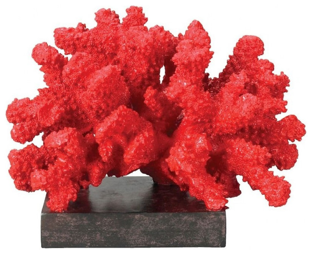 Brambled Red Coral on Black Base made of Composite Size - 5 inches in Black-Red