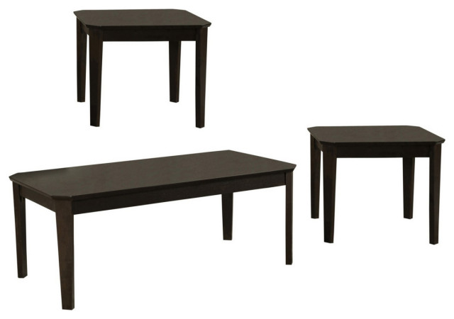 3 Piece Rectangular Coffee And Square End Table Set Sleek Espresso Brown