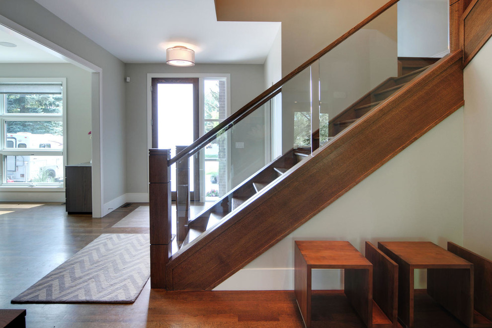 Example of a transitional staircase design in Calgary