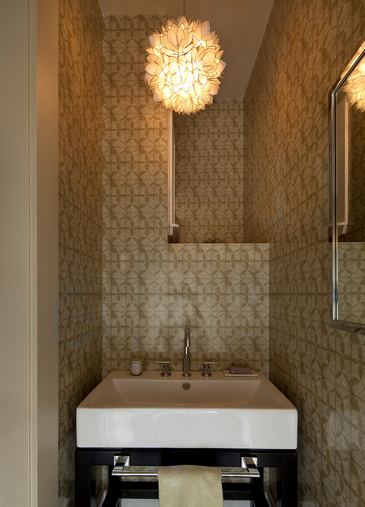 Contemporary powder room in San Francisco with a wall-mount sink.