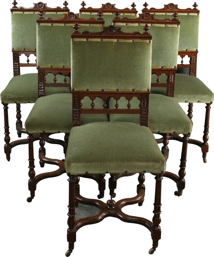 Consigned Set 6 Antique Dining Chairs 1900  Flemish