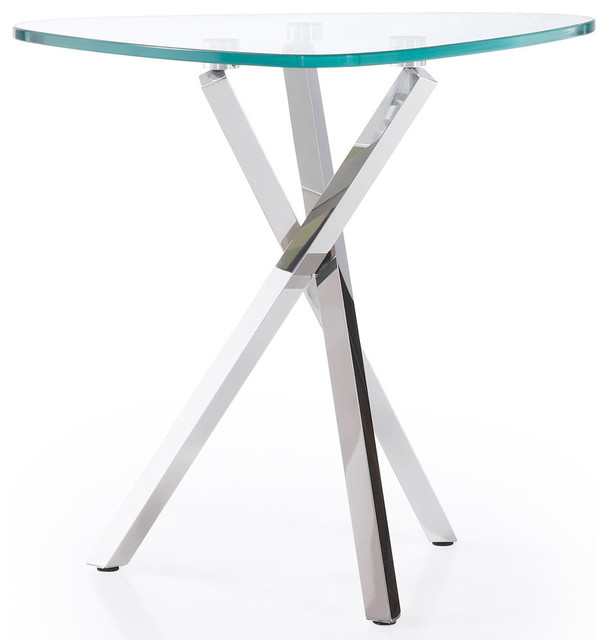 Modern Cortez End Table - Clear Glass with Polished Stainless Steel Base